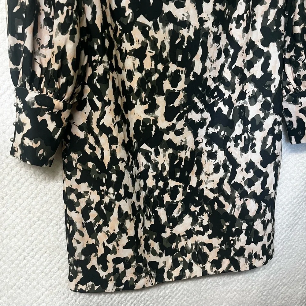 H&M Womens Shift Dress Black Green and Cream Patterned Long Sleeve Dress Small - Picture 3 of 11